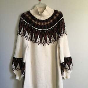 Free People Isle Knit Mock Neck Sweater Dress Balloon Sleeve Winter One Size